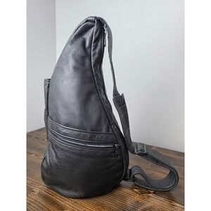 Ameribag Black Leather Sling Backpack  Crossbody Many Pockets Healthy Back Bag